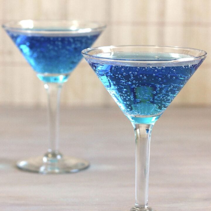 Blue Shoe mocktails sitting on table