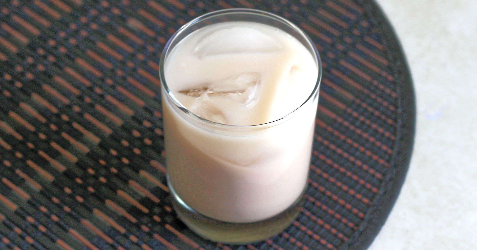 Toasted Almond drink over ice in rocks glass