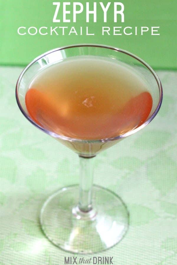 The Zephyr is a delicious brandy drink featuring cognac, pineapple syrup, Maraschino liqueur and more. It’s a sweet, fruity cocktail that’s sure to hit the spot. #brandydrink #cognacdrink #brandycocktail #cognaccocktail #classiccocktails Zephyr drink in cocktail glass